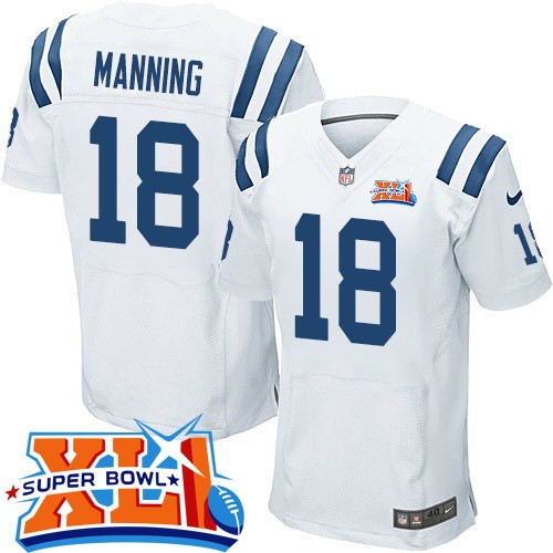 Men's Elite Peyton Manning Super Bowl XLI Nike Jersey White Road - #18 NFL Indianapolis Colts